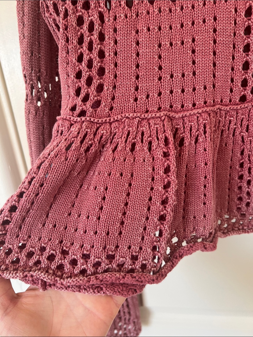 Lucky Brand Mauve Crochet Peplum Henley Long Sleeve Top - Picture 5 of 6